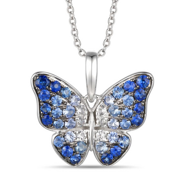 14K White Gold Ombre Pendant featuring Denim Ombré, Diamonds and White Sapphires